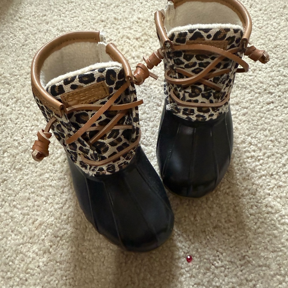 Sperry Kids Boots with Leopard and Black Design